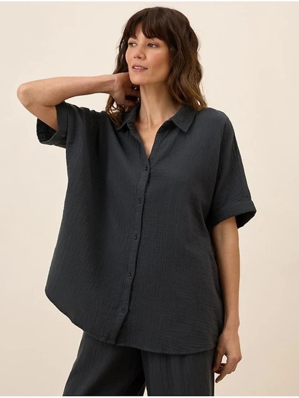 Pact Women's Organic Cotton Coastal Double Gauze Oversized Shirt